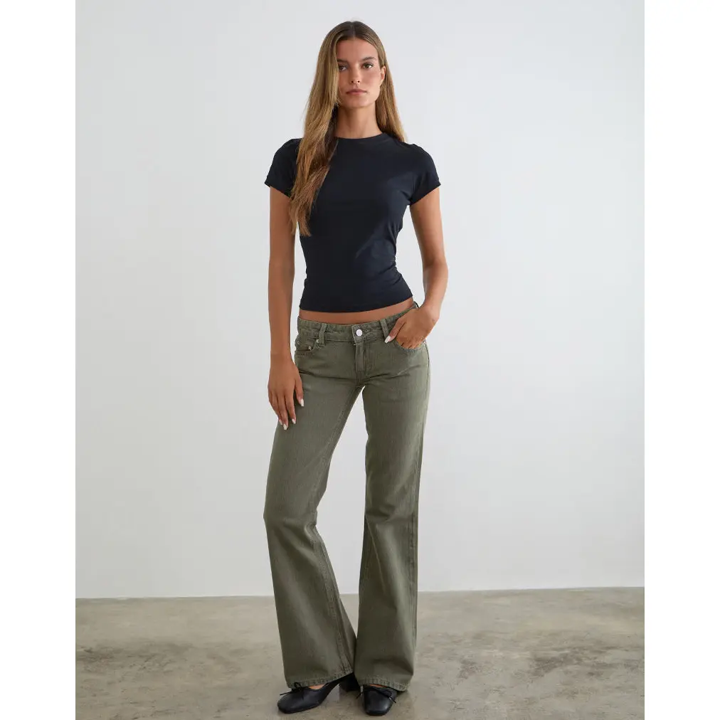 Extra Low Rise Flare Jeans in Olive