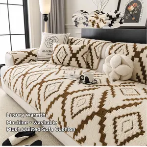 Geometric Pattern Plush Sofa Cushion, Quilted Sofa Cover, Non-Slip Wear-Resistant Cover, Ideal for Single Seat & L-Shaped Sofas, Home Decor Protector, Washable Sofa Slipcover, Soft Sofa Protector, Soft Couch Protector