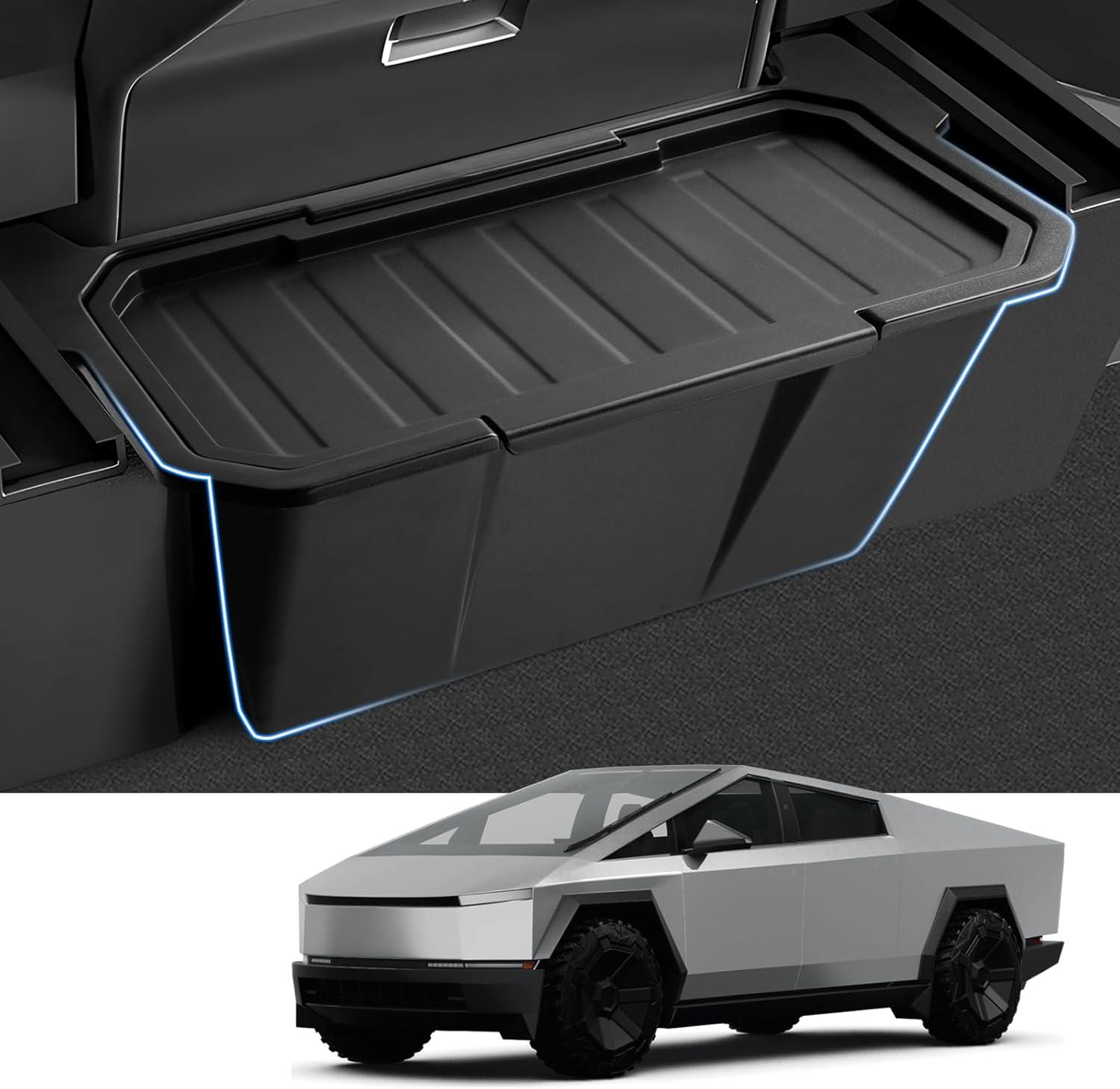 KUST Rear Floor Storage Box for 2024-2026 Tesla Cybertruck TPE Material Anti-Slip Lid Organizer Trash Can Easy Access Second Row Passengers