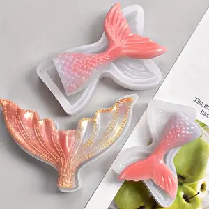 1pc Crystal Epoxy Mold Mermaid Tail Mirror Silicone Mold Cake Decoration Baking Tool Hand Soap Mold Fish Tail