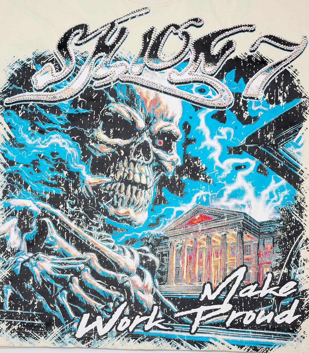 American Rhinestone Studded Skull Baggy Fit Tee | Gothic Y2K 100% Cotton Graphic Men's T-Shirt