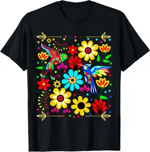 100% Cotton Floral Bird Otomi Mexican Style Mexicano Mexicana T-Shirt