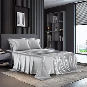 4 Piece Twin Size Bedding Sheet Pillowcase Sets Deep Soft Color 1 Flat Sheet 1 Fitted Sheet 2 Envelope Style Pillowcases Sexy Honeymoon (Twin, Silver/Light Grey)
