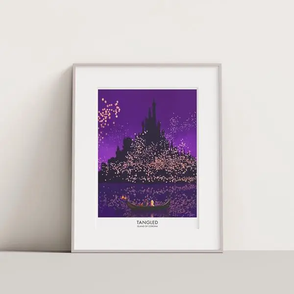 Tangled Rapunzel Travel Print Poster - Castle Art For Fans Of The Magical Island Of Corona - Vintage Movie Decor