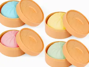 MEIEST 4 PCS Colorful Dumpling Stress Balls Fidget Sensory Toy,Squeeze Dough Ball Stress Relief Hand Toy,Bun with Food Steamer Stretchy Desk Toys