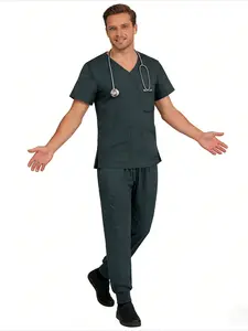 2Pcs Plus Size Scrubs Set for Women Men, Multicolor V-Neck Workwear, Soft Breathable Medical Uniforms for Pet Clinic, Vet Hospital, Cat Cafe