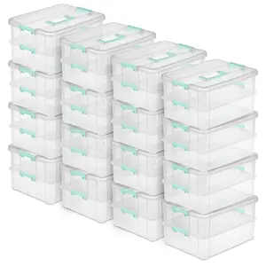 Sterilite Convenient Home 2-Tier Layer Stack Carry Storage Box, Clear (16 Pack)