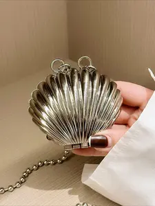 Women's Elegant Shell Shaped Evening Bag, Exquisite Trendy Chain Strap Bag, Fashionable Bag for Party Decoration, Chain Strap Clutch, Elegant Purse