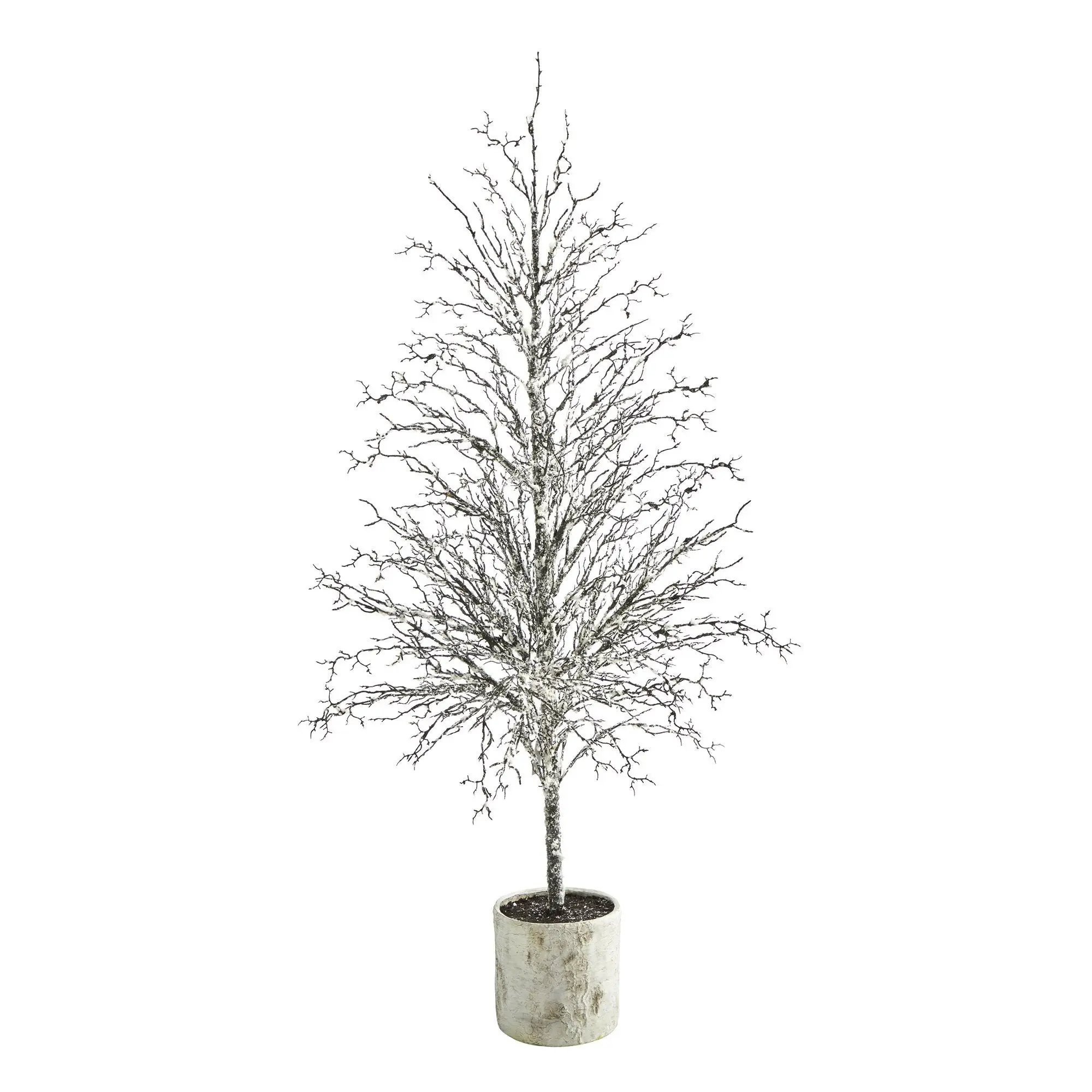 6ft Tall Flocked Frosting Twig Artificial Christmas Tree - Easy Decorating Option for Winter Wonderland, in Decorative Planter