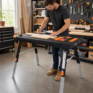 8-in-1 Multifunctional Folding Utility Work Table with US Standard Socket, Portable Heavy-Duty Workbench with Wheels for Garage, Home Use