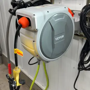 VEVOR Retractable Garden Hose Reel,  , 5/8 Inch x 100 ft Wall Mounted, Heavy Duty with 9-Pattern Nozzle, Adjustable Length Lock, Upgraded Slow Return System & 180° Swivel Bracket