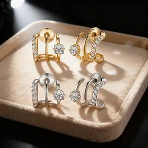 Women's 16K Gold-Plated Triple-Hoop Illusion Earrings! Double-Hoop Drop Style