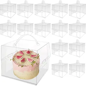 25 Pcs 6x6x5 Inch Clear Cake Boxes with Handle & Cake Boards, Easy Carrying Plastic Cake Containers, Cake Holder Carriers for Birthday Christmas Wedding Party Gift