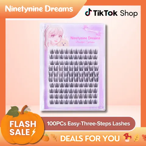 Ninetynine Dreams 100PCs Easy-Three-Steps Lashes | Natural Daily 11-13mm C+ Curl Individual Lash Clusters, Ultra-Thin Band, Soft Reusable Waterproof Long-Lasting Spiky Anime Style False Individual Eyelashes