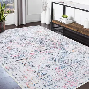 【GARVEE】8x10 Area Rug for Living Room, Moroccan Boho Style, Ultra-Soft Washable Carpet with Non-Slip Backing, Thin Distressed Floor Cover for Bedroom, Playroom, Home Office, Under Table