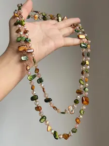 Boho Vintage Long Necklace with Irregular Beads, Colorful Shell Design, Perfect for Parties & Holidays, Women's Fashion Jewelry
