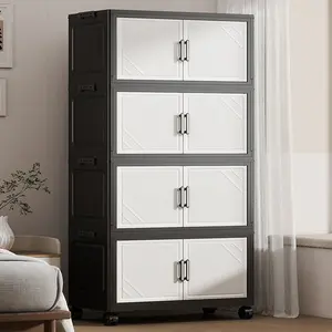 Foldable Multi-Layer Thick Storage Cabinet, Home Bedroom Baby Closet, Mobile Children Toy Organizer, Durable & Space-Saving Design, Organization