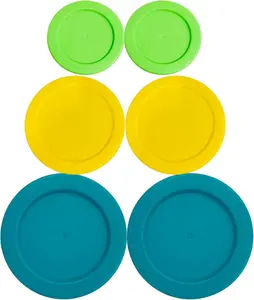 2, 4 & 7 Cup Replacement Lids/Covers for Pyrex, Anchor Hocking &  Storage Bowls *Lids Only - Glass Container Not Included* (6 Pack *Two of Each Size*, Spring Green, Yellow, Turq)
