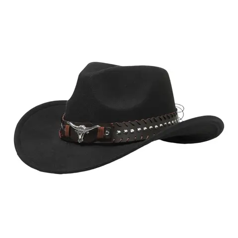 OIDEA Men's Classic Cowboy Hat - Felt, Bull Head Ornament Band, Wide-Brim, Vintage Structured Crown, Men's Hats for Rodeo, Country Concert Outfit, Country-Themed Outdoor Accessory