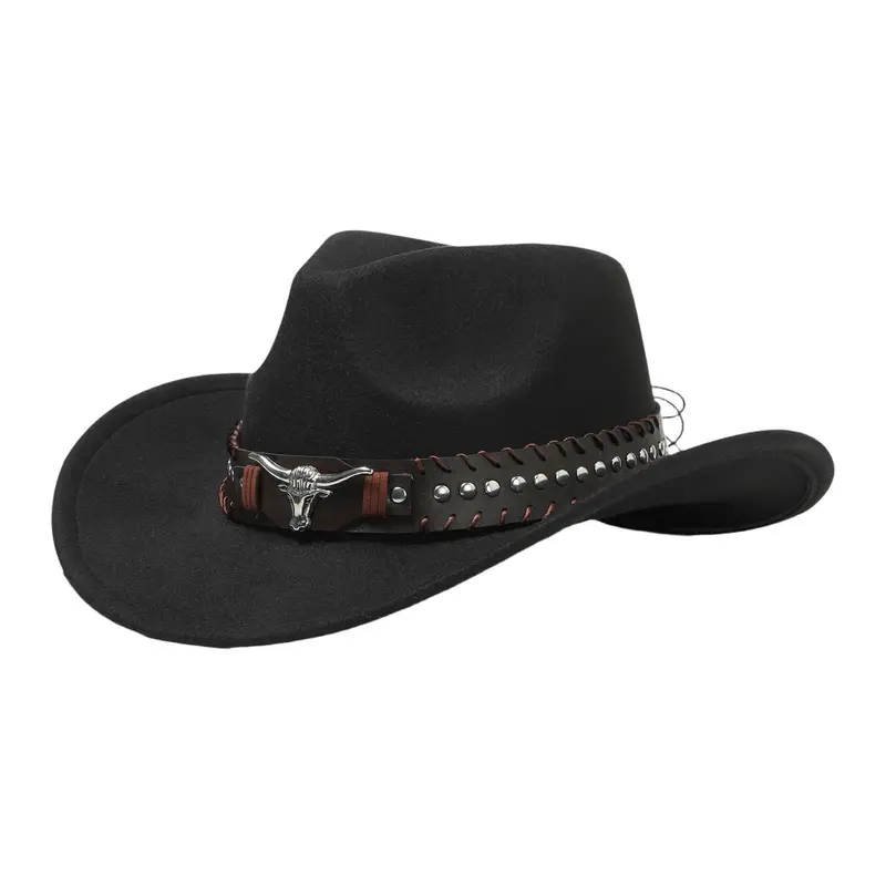OIDEA Men's Classic Cowboy Hat - Felt, Bull Head Ornament Band, Wide-Brim, Vintage Structured Crown, Men's Hats for Rodeo, Country Concert Outfit, Country-Themed Outdoor Accessory