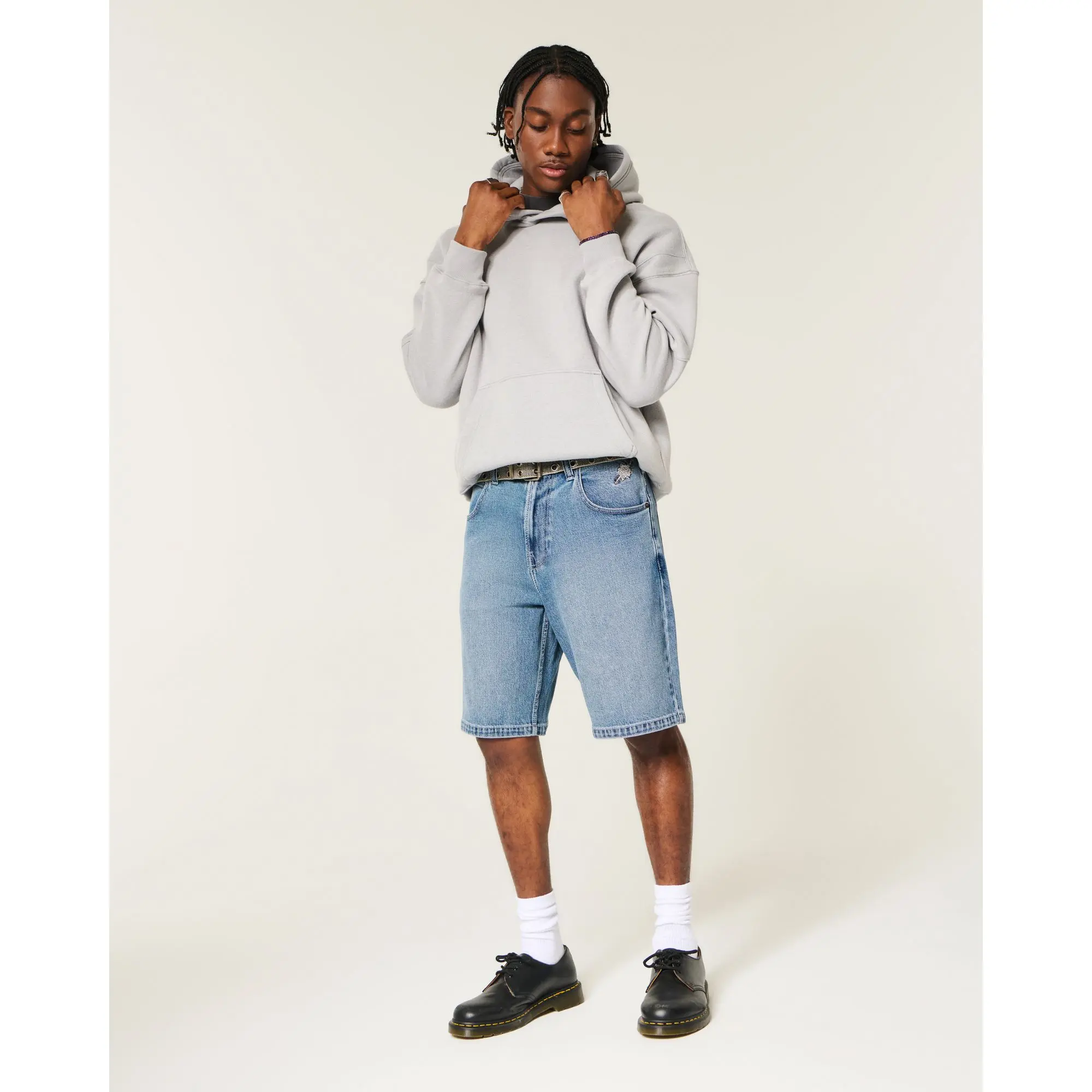 Hollister Dark Wash Embroidered Baggy Jean Shorts