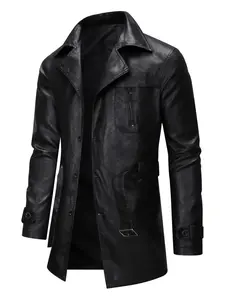 Essential Men's Mid-Length Leather Casual Jacket, Classic Collar & Multi-Pocket Design, Fashionable Outerwear for Spring & Fall Seasons