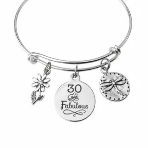 30 and Fabulous Birthday Bracelet – Silver Expandable Charm Bangle | 30th Birthday Gift