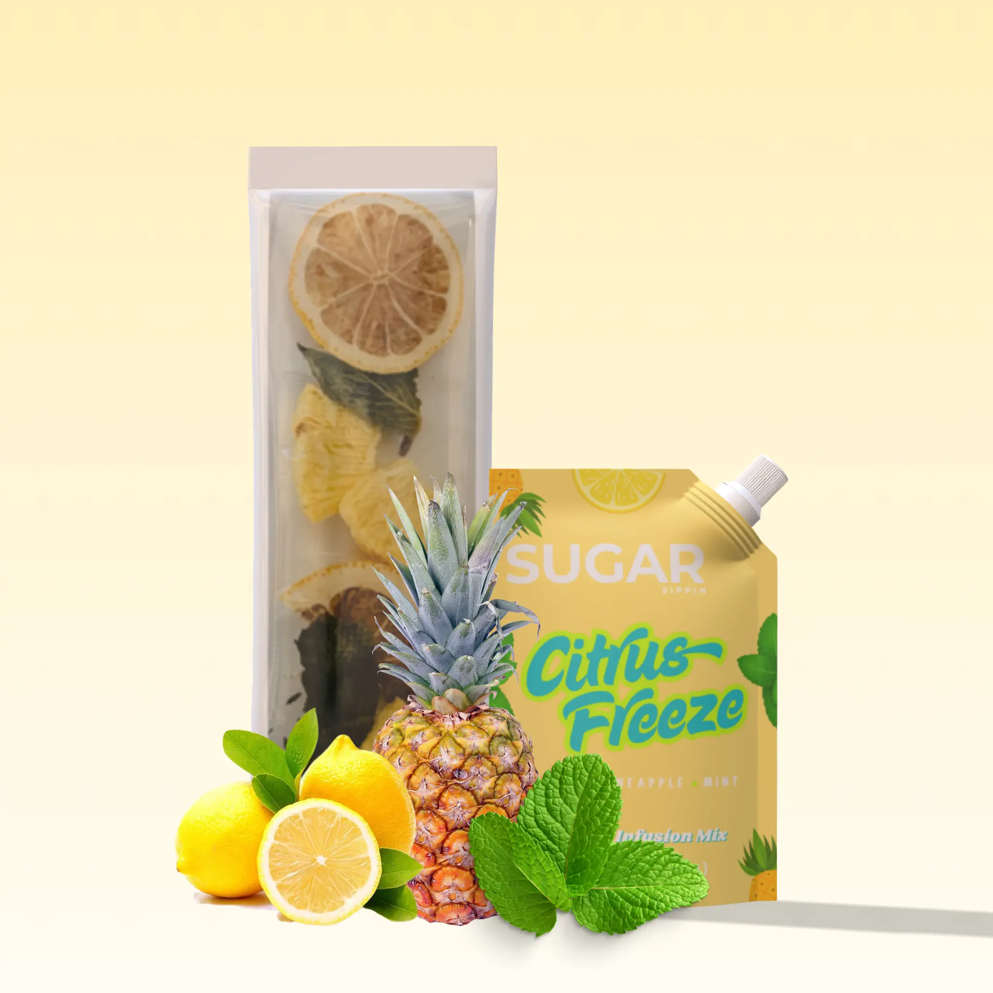 Citrus Freeze Refill - Premium Lemon + Mint + Pineapple Fruit Syrup Mix & Freeze Dried Fruit