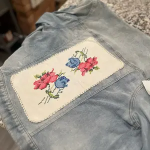 Mystery Denim Jacket in Your Size Choice with Floral Embroidery Design OR You Choose the Fabric. Can add embroidered name or request specifics.