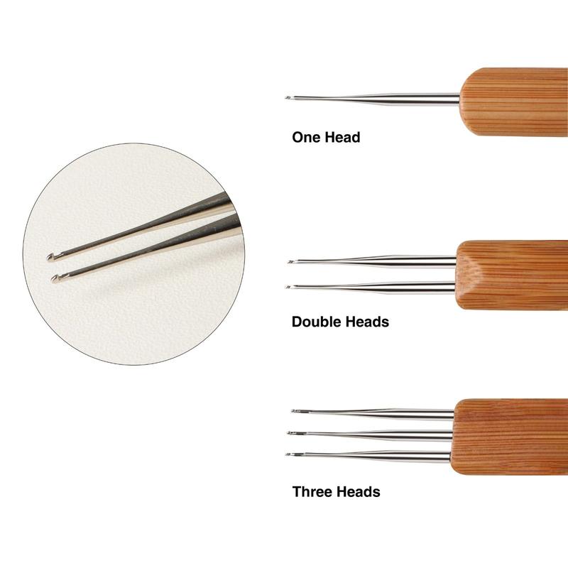 Single, Double, or Triple 0.5mm Crochet Dreadlock Tool with Bamboo Handle