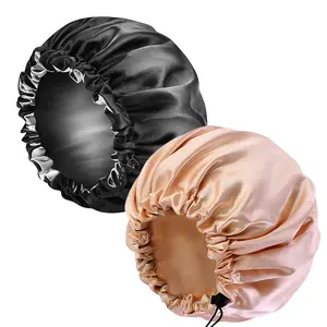 2pcs Women Double-Layer Satin Sleep Cap Chemo Hat Baking Oil Cap With Adjustable Buckle bonnet Hair Care Caps Headscarf