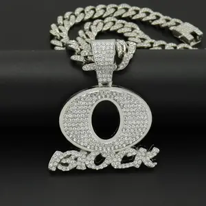 Trendy Hip Hop Oblock Letter Pendant Necklace Alloy Inlaid Punk Rap Cool Necklace Cross-border
