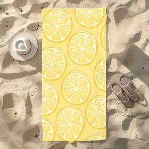 Yellow lemon slice pattern printing design, ultra-fine fiber bath towel, beach towel, fast drying, absorbent, soft, suitable for seaside vacations, pool parties, outdoor picnics, surfing, yoga, camping, fitness, sunbathing and other scenes