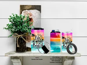 At The Beach Skinny or 4 in 1 Koozie Can Cooler