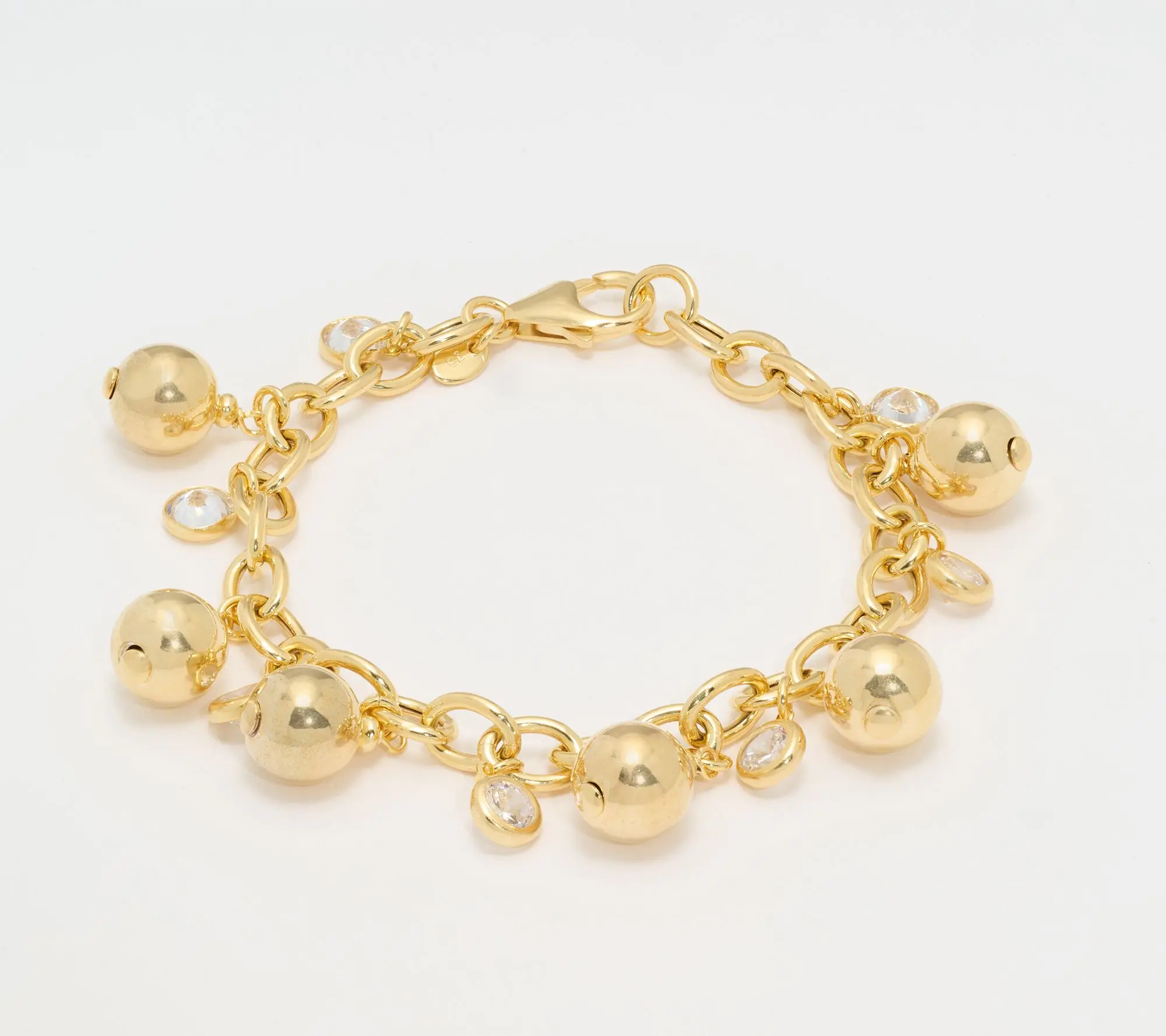 Diamonique Italia Bead & Charm Rolo Bracelet, Sterling Silver