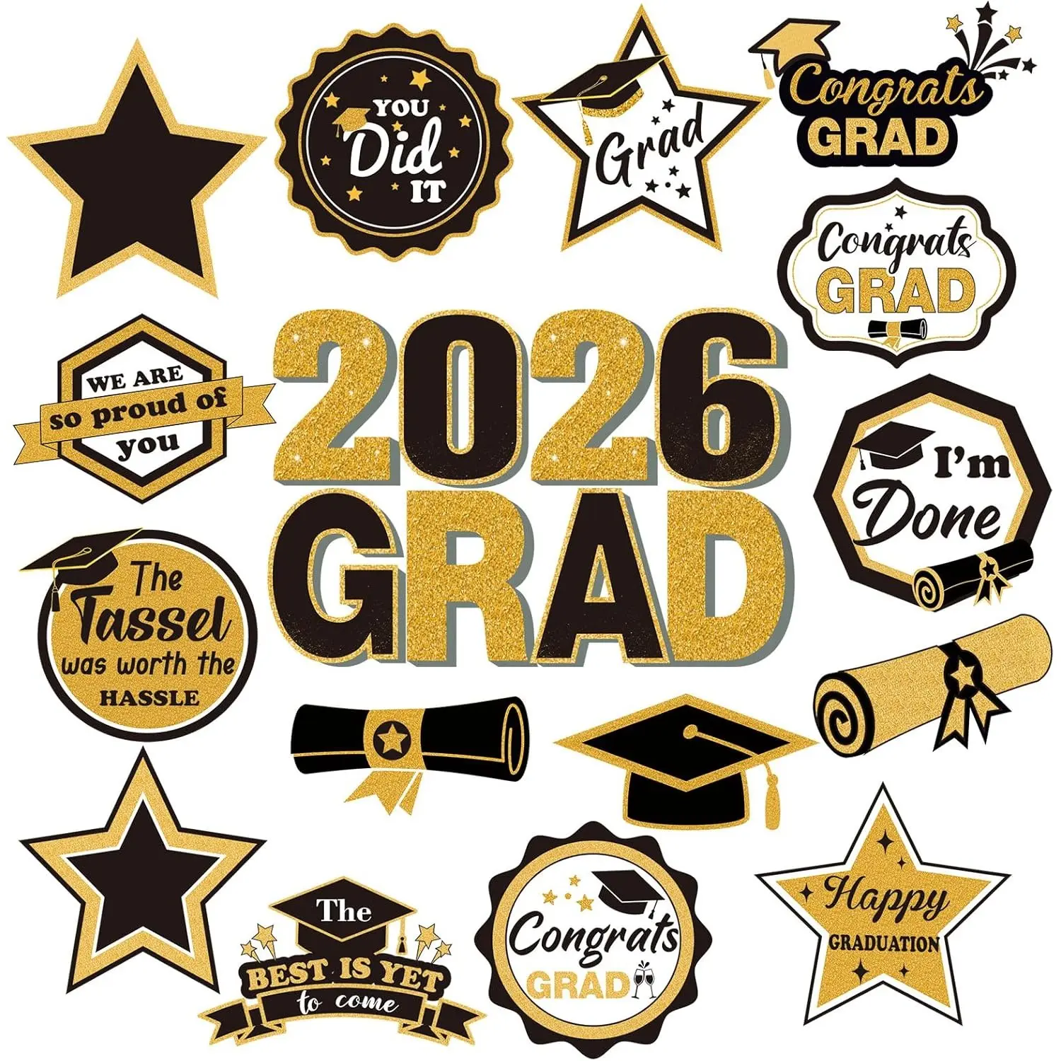 16pcs 2026 Graduation Magnets, “We Are So Proud of You" Car Magnets and Grad Cap Stickers, Fridge and Garage Door Decorations, Refrigerator Decorating Magnet