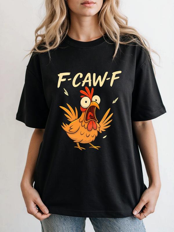 Women's Pure Cotton Casual Soft Crew Neck Graphic Print Lightweight Oversized Tee - F-CAW-F Screaming Chicken Country Western Y2K Top, Valentine's Day Humor Farm Animal Streetwear, Viral TikTok XS-6XL, Free Gift With Every Order Sohochic