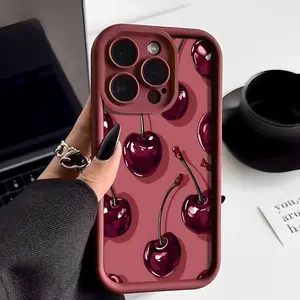Sexy Wine Cherry Graffiti Smartphone Phone Case, Creative Design, Compatible with Multiple Iphones, Stylish Protective Cover, Protection, Shockproof