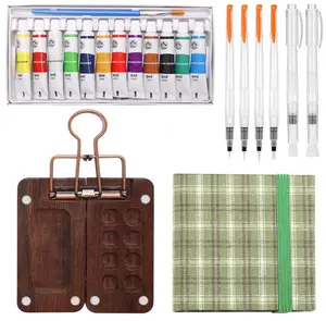 Paint Palette Travel Kit, Mini Watercolor Paint Set, 2.36’’ Wooden Grid Paint Box for Painters Artists Students
