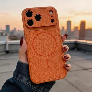 Premium Magnetic Wireless Charging Armor Case for iPhone 13 14 15 16 17 Pro Max, 2026 New Luxe Litchi Grain Leather Anti-Scratch Phone Cover