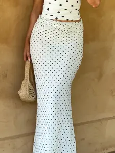 Women's Elegant Holiday Polka Dot Print Tiered Mesh Bodycon Midi Skirt, High Waist Fitted Design, Perfect for Special Occasions, Casual Skirts