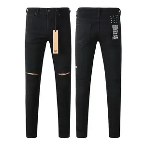 Cross Jeans American High Street Paint Hole Trend Low Rise Skinny Denim Pants Pleated Ripped Solid Black Jeans