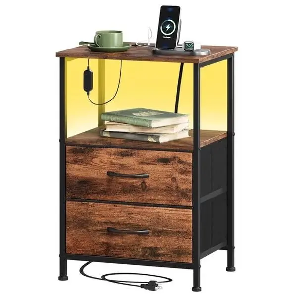 Nightstand with Drawers & Shelf