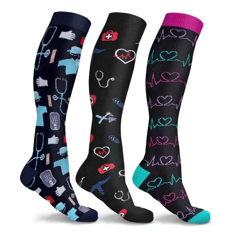 Unisex's Colorful Compression Socks, Sports Socks for Running, Nurses, Pregnant Women, Sports Socks for Improving Blood Circulation, Multicolor Athletic Socks(3-Pairs)