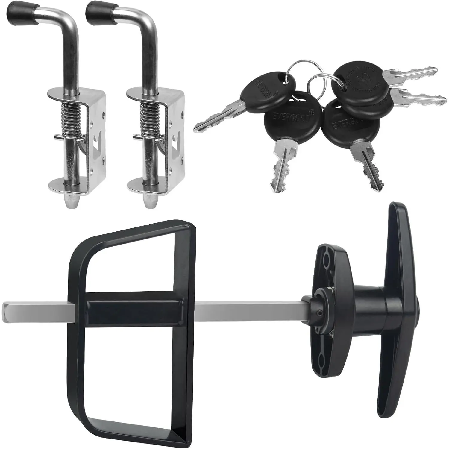 5-1/2" Stem T-Handle Heavy Duty Door Lock with Spring Loaded Latch - Corrosion Resistant Door Hardware Kit, Includes 5 Keys, Comfortable Grip, Easy Installation - Ideal for Outdoor Storage, Garages, Shed Security, Chicken Coops