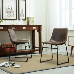[Bellemave] Set of 2 Vintage PU Leather Dining Chairs, Kitchen Chairs with Black Metal Legs