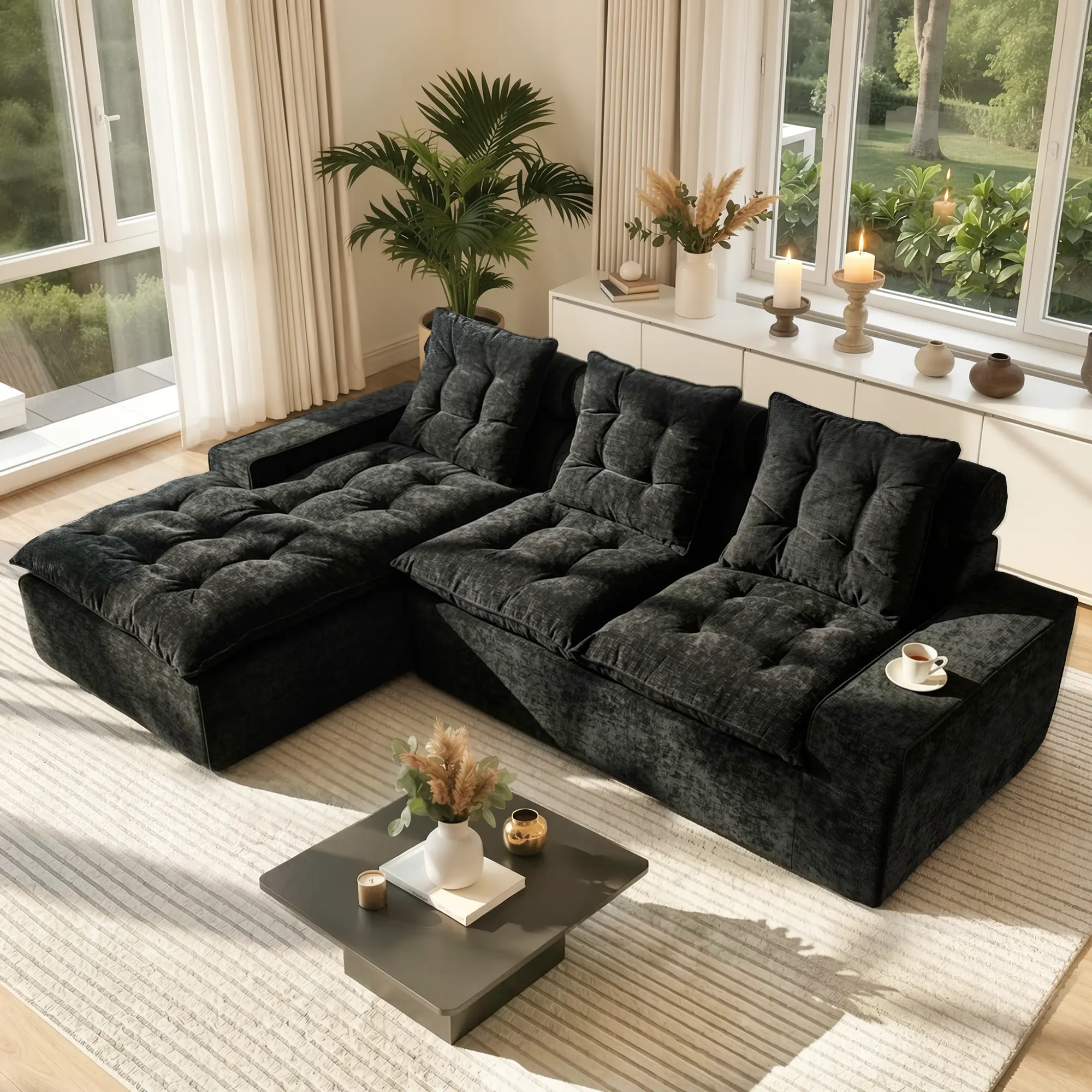 Charcoal Black Left Chaise