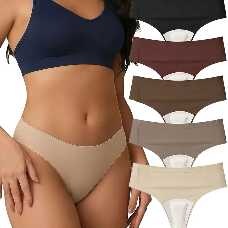 Seamless Camel Toe Proof Thong for Women - Invisible Wide Gusset Panties for Gym & Yoga - Sweat Wicking & Modesty Protection Comfortable Leakproof Seamless Underwear Panties Womenswear Fit Elastic Soft Day