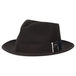 Dark Brown Pinch Front Wool Felt Fedora by Stacy Adams