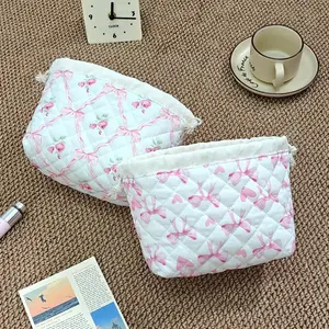 New Heart Bow Makeup Bag, Portable Travel Multi-Functional Cosmetic Organizer, Large Capacity Drawstring Handbag, Gift for Women Mother's Day